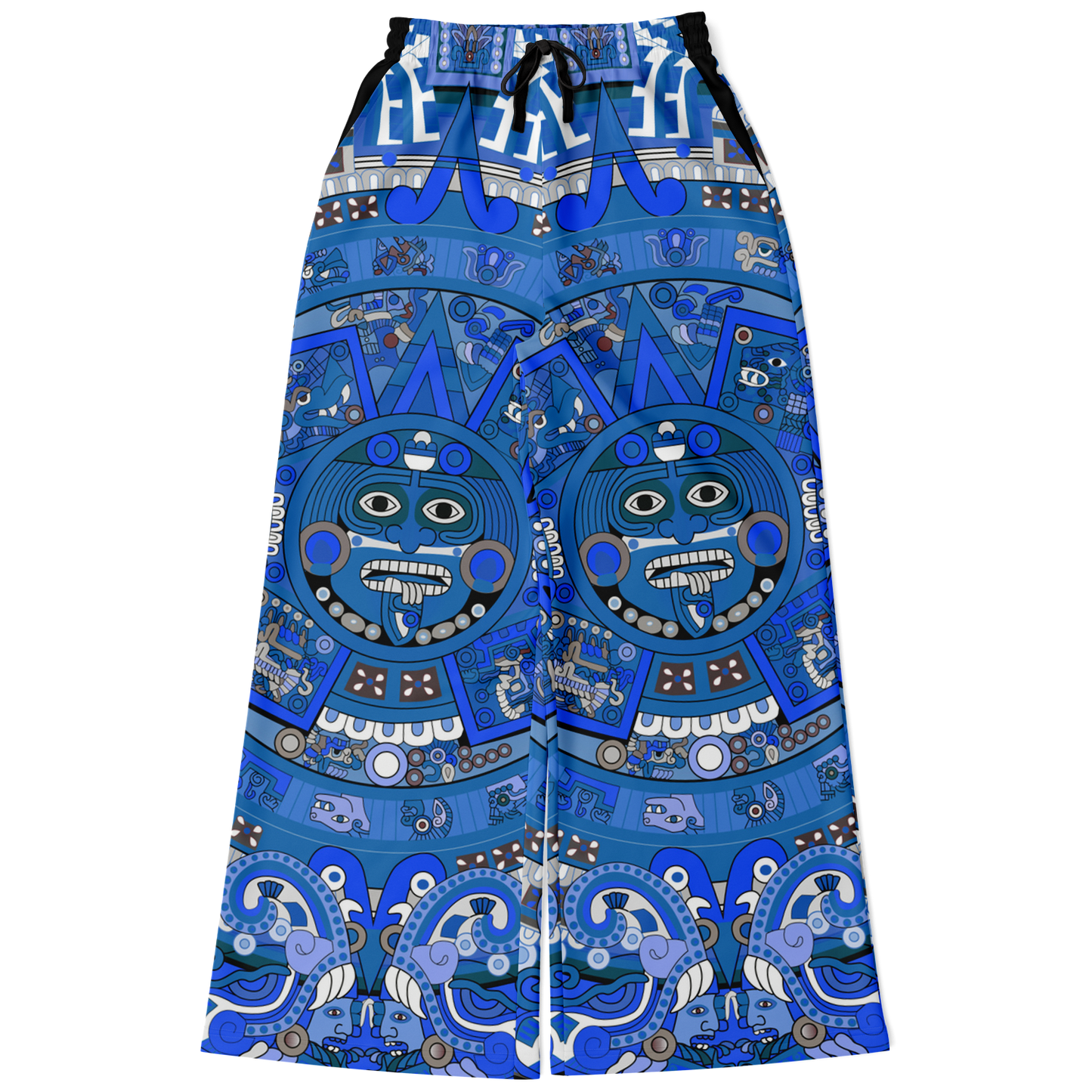 Blue & Black Aztec Calendar - Flare Fleece Pant