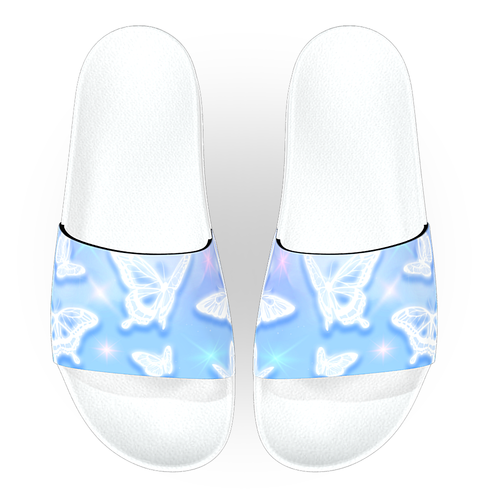 Blue Butterflies 90s Airbrush - Unisex Slide Sandal