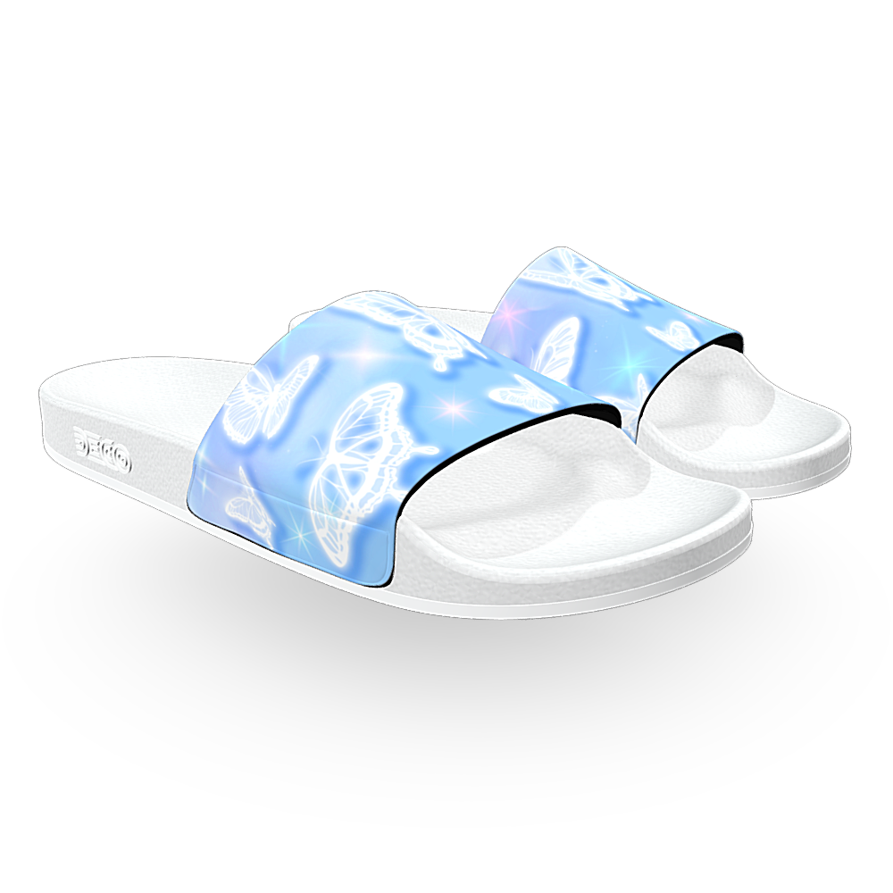 Blue Butterflies 90s Airbrush - Unisex Slide Sandal