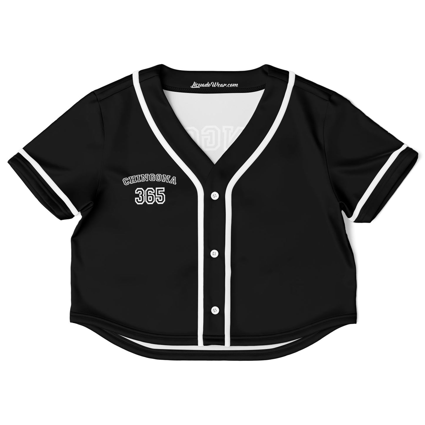 Chingona 365 (Black) - Cropped Baseball Jersey