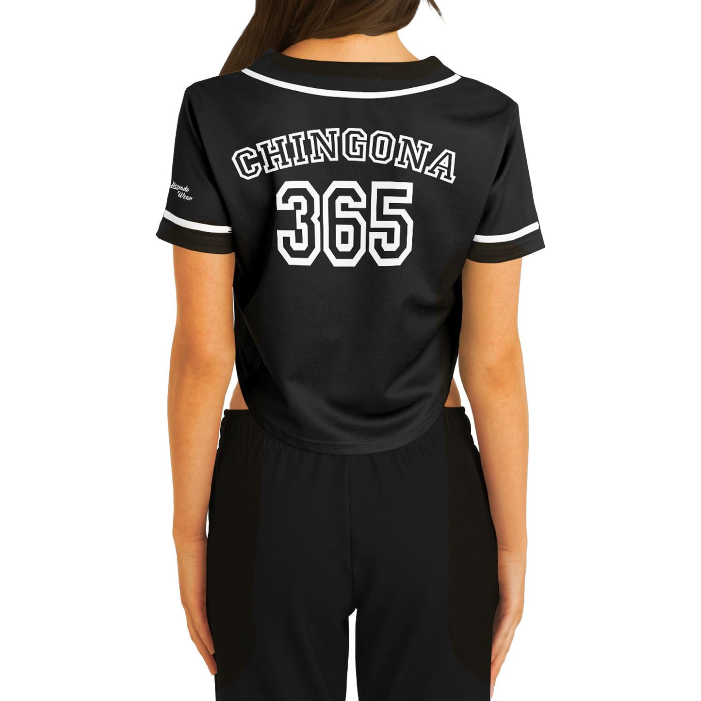 Chingona 365 (Black) - Cropped Baseball Jersey