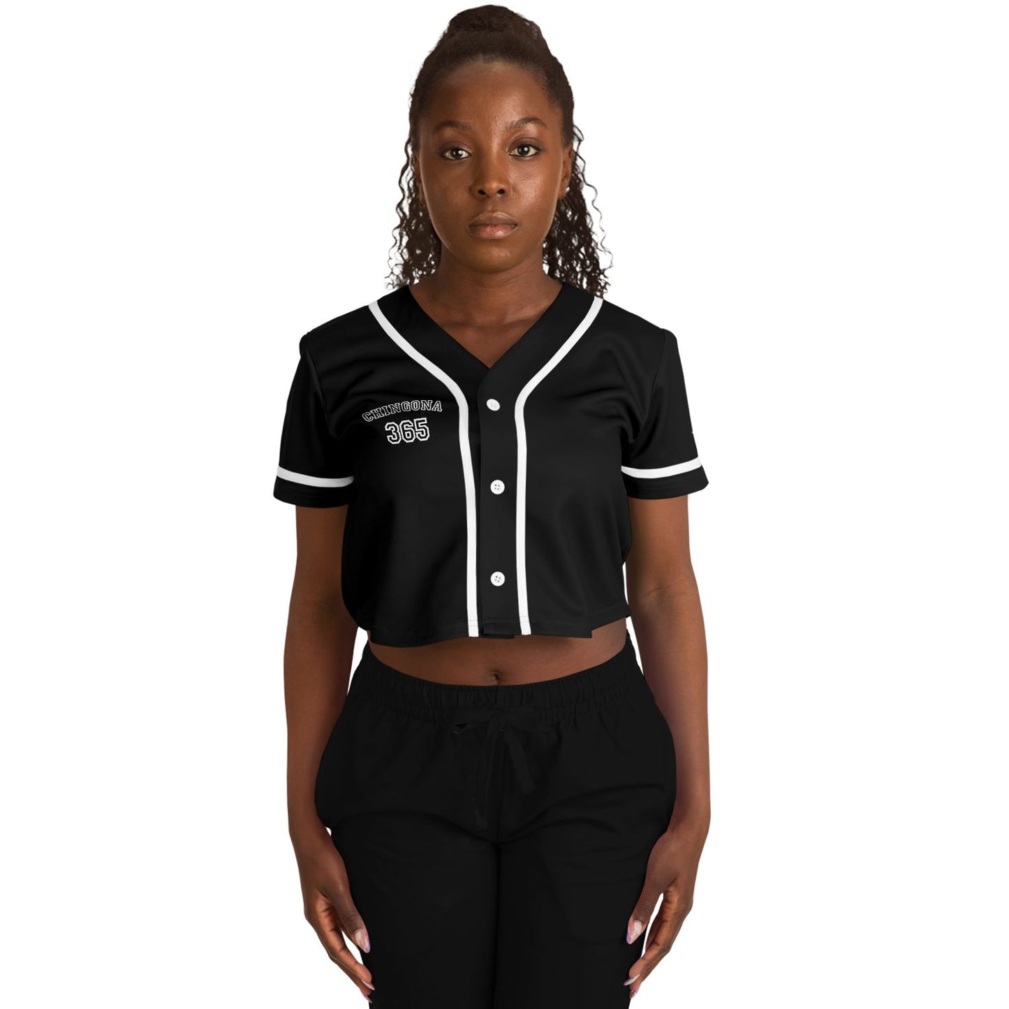 Chingona 365 (Black) - Cropped Baseball Jersey