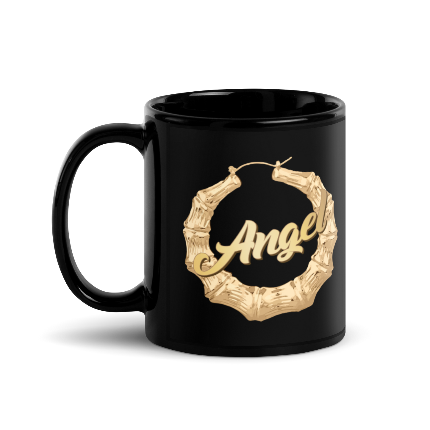 Custom Name Bamboo Earring (Silver/Gold) - Black Glossy Mug