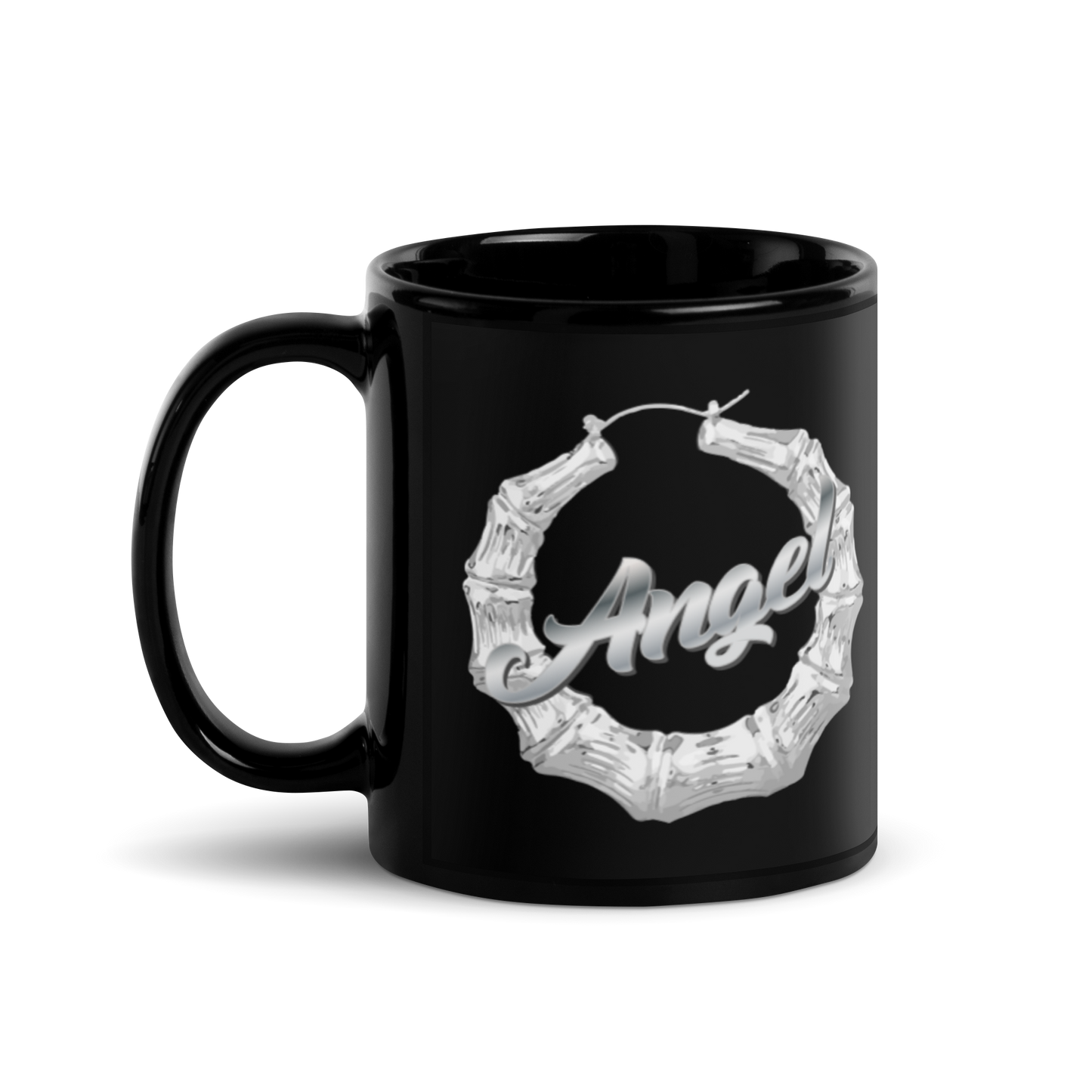 Custom Name Bamboo Earring (Silver/Gold) - Black Glossy Mug