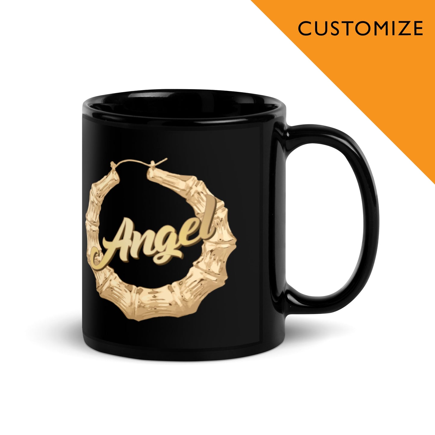Custom Name Bamboo Earring (Silver/Gold) - Black Glossy Mug