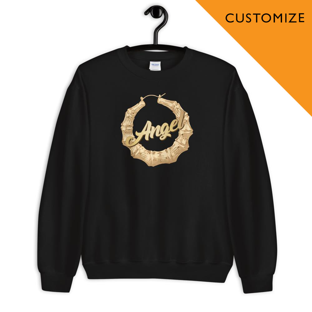 Custom Name Bamboo Earring (Silver/Gold) - Unisex Sweatshirt