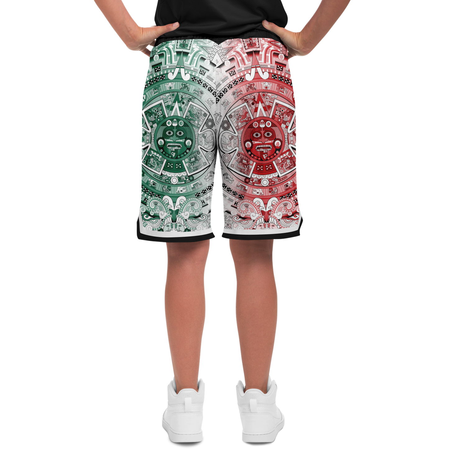 Aztec Calendar (Mexico flag colors) 2025 - Unisex Basketball Shorts
