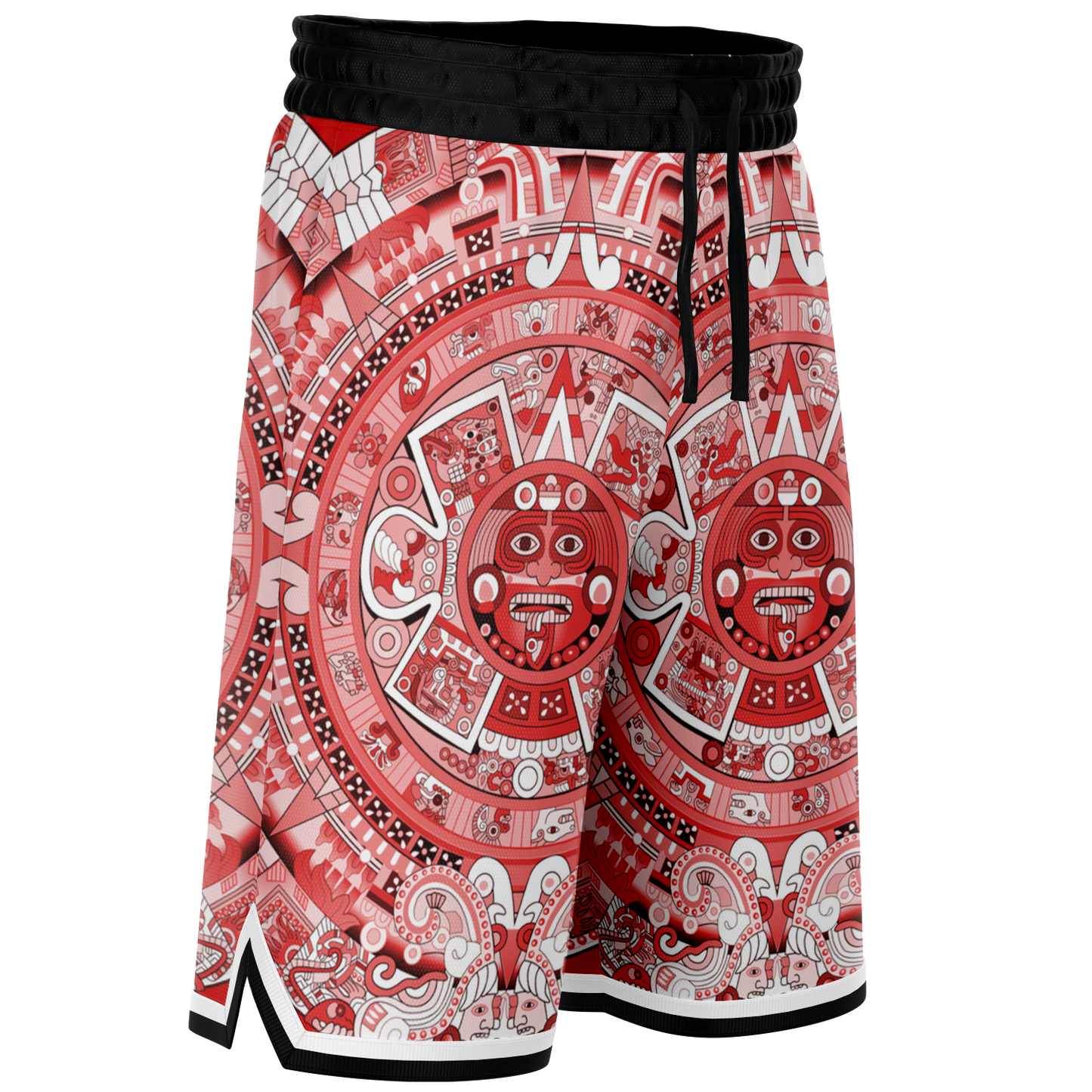 Aztec Calendar (Red & White) 2025 - Unisex Basketball Shorts