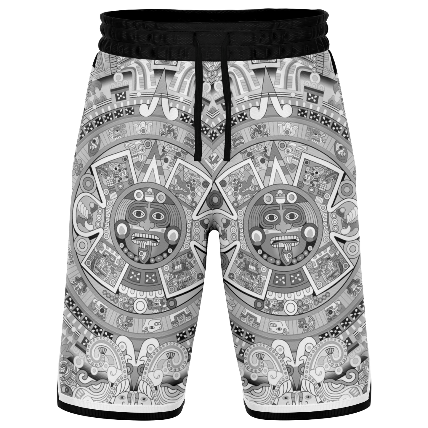 Aztec Calendar (Black & White) 2025 - Unisex Basketball Shorts