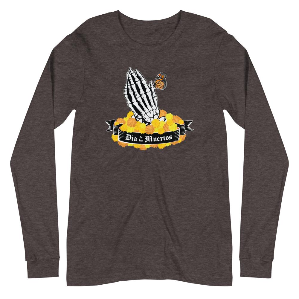 Día de los Muertos Praying Hands with Cempasúchil - Unisex Long Sleeve T-Shirt-T-Shirt-Licuado Wear
