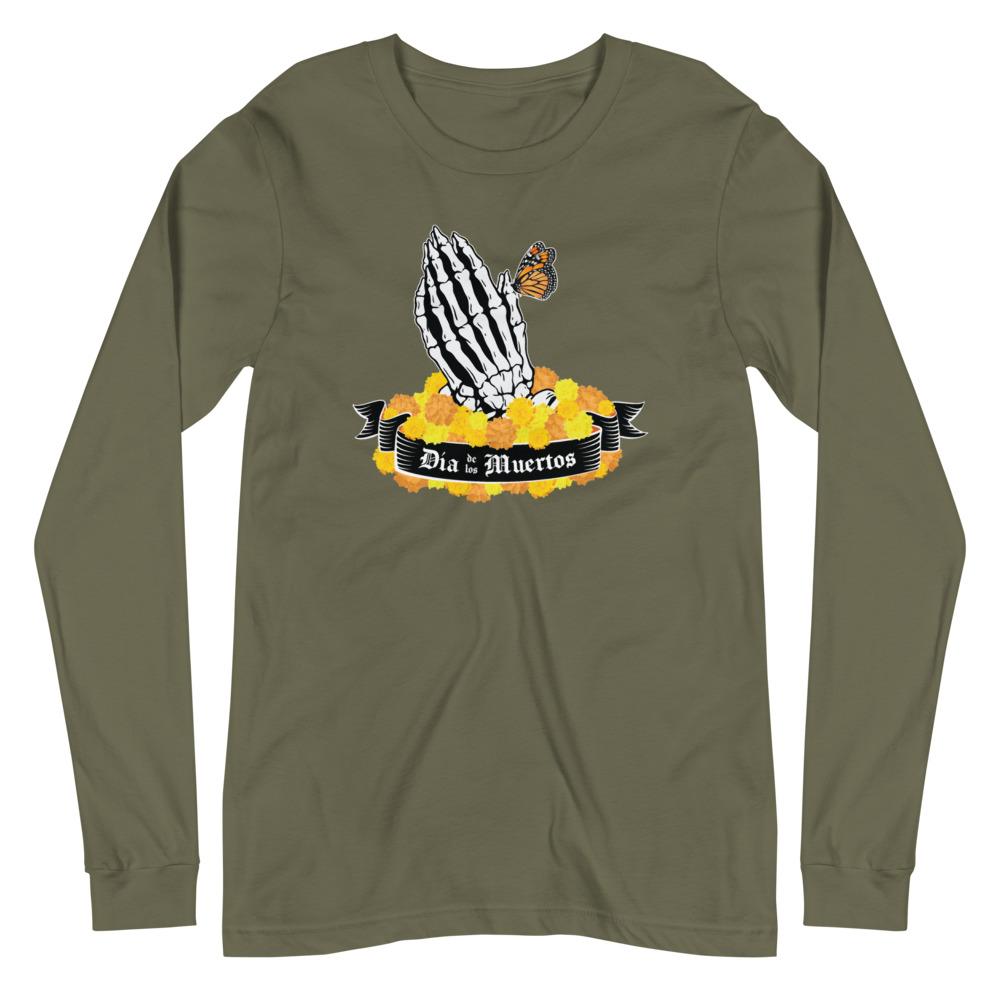 Día de los Muertos Praying Hands with Cempasúchil - Unisex Long Sleeve T-Shirt-T-Shirt-Licuado Wear