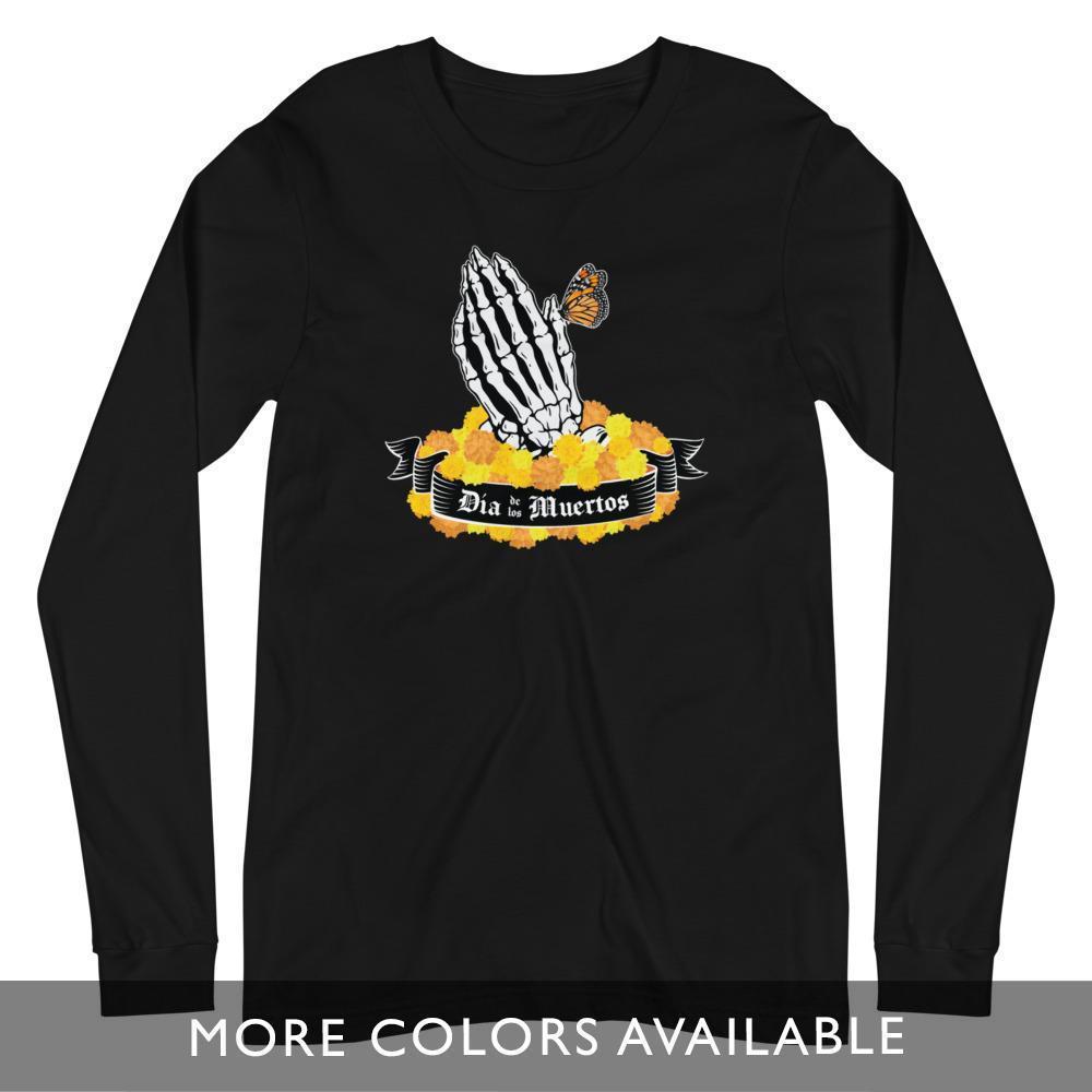 Día de los Muertos Praying Hands with Cempasúchil - Unisex Long Sleeve T-Shirt-T-Shirt-Licuado Wear