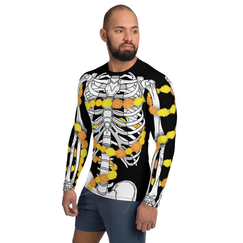 Día de los Muertos Skeleton wrapped in Cempasúchil - Men's Rash Guard Top-Rash Guard-Licuado Wear