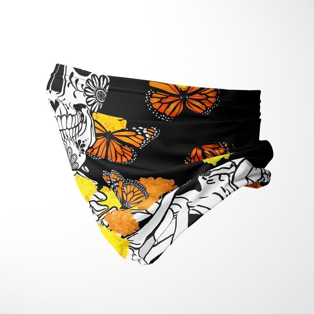 Día de los Muertos Skeleton wrapped in Cempasúchil - Unisex Face Mask Neck Gaiter-Face & Neck Cover-Licuado Wear