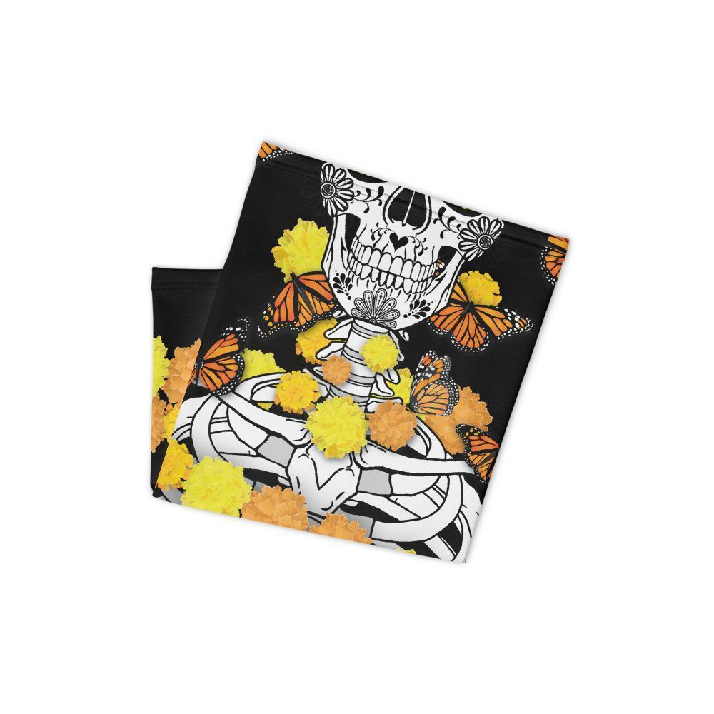 Día de los Muertos Skeleton wrapped in Cempasúchil - Unisex Face Mask Neck Gaiter-Face & Neck Cover-Licuado Wear