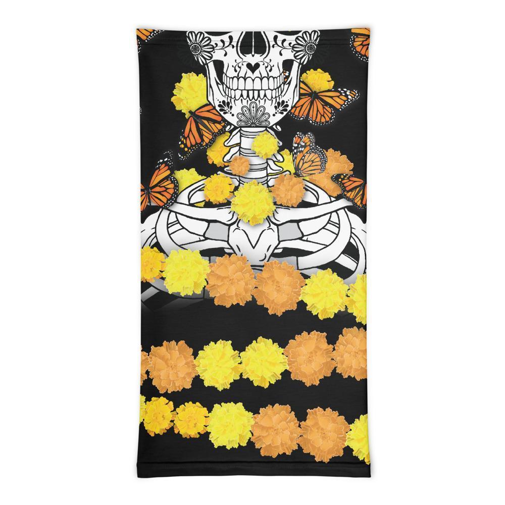 Día de los Muertos Skeleton wrapped in Cempasúchil - Unisex Face Mask Neck Gaiter-Face & Neck Cover-Licuado Wear