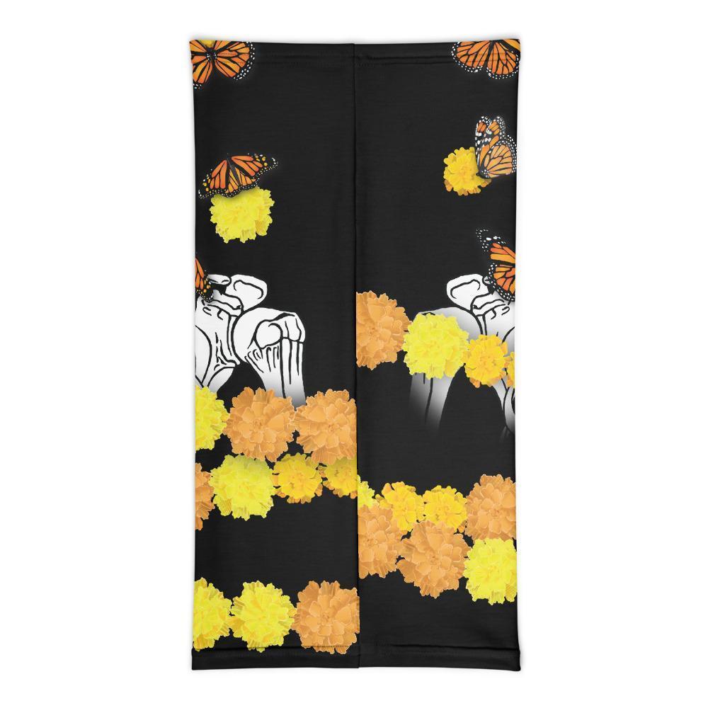 Día de los Muertos Skeleton wrapped in Cempasúchil - Unisex Face Mask Neck Gaiter-Face & Neck Cover-Licuado Wear