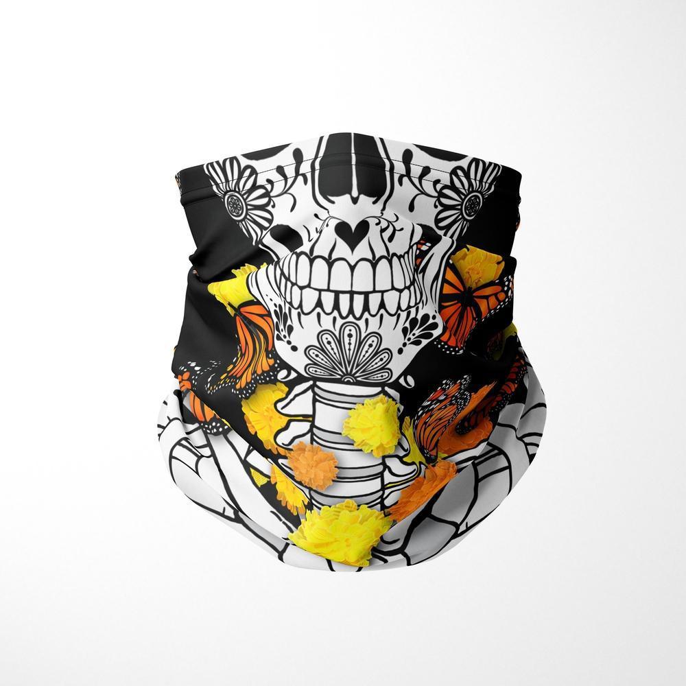 Día de los Muertos Skeleton wrapped in Cempasúchil - Unisex Face Mask Neck Gaiter-Face & Neck Cover-Licuado Wear