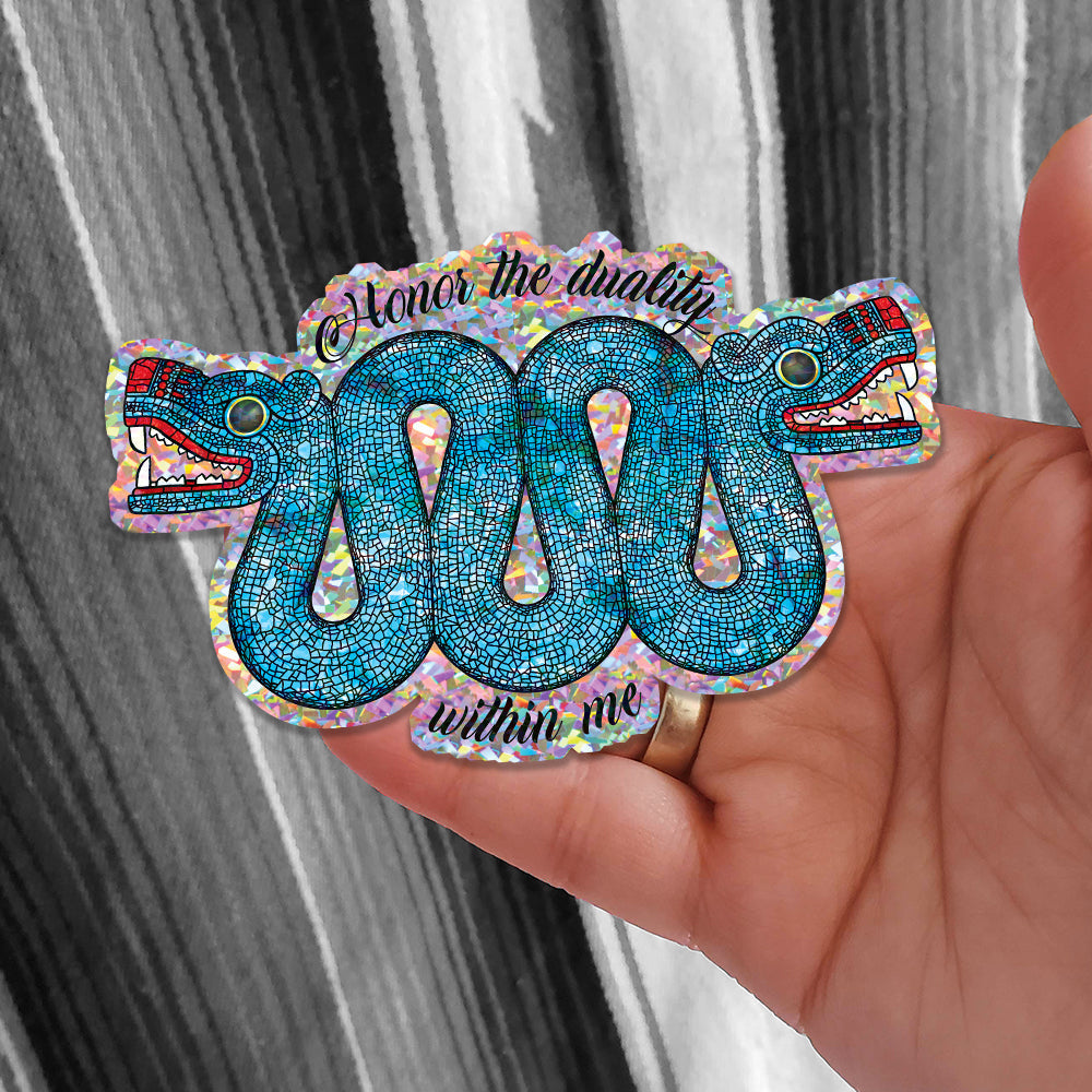 Double Headed Aztec Serpent - Holographic Prism Sticker