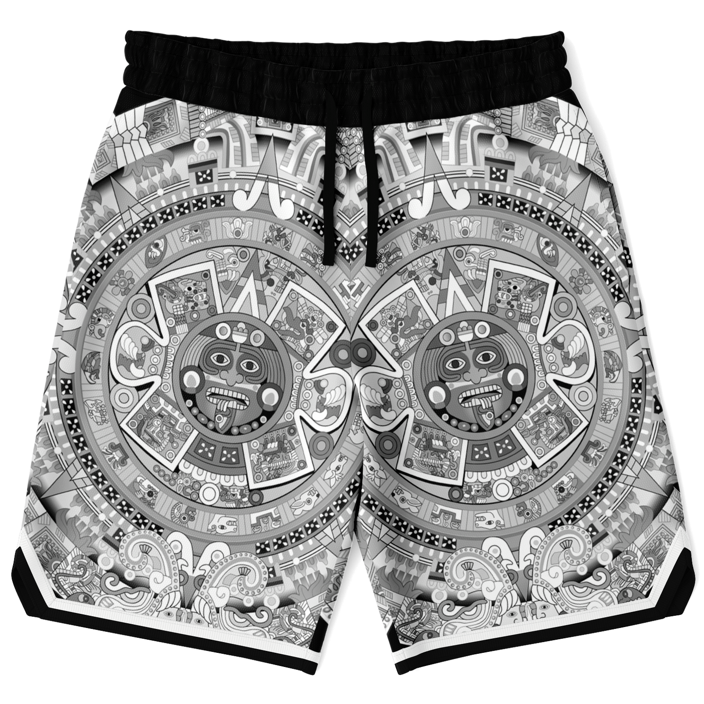 Aztec Calendar (Black & White) 2025 - Unisex Basketball Shorts