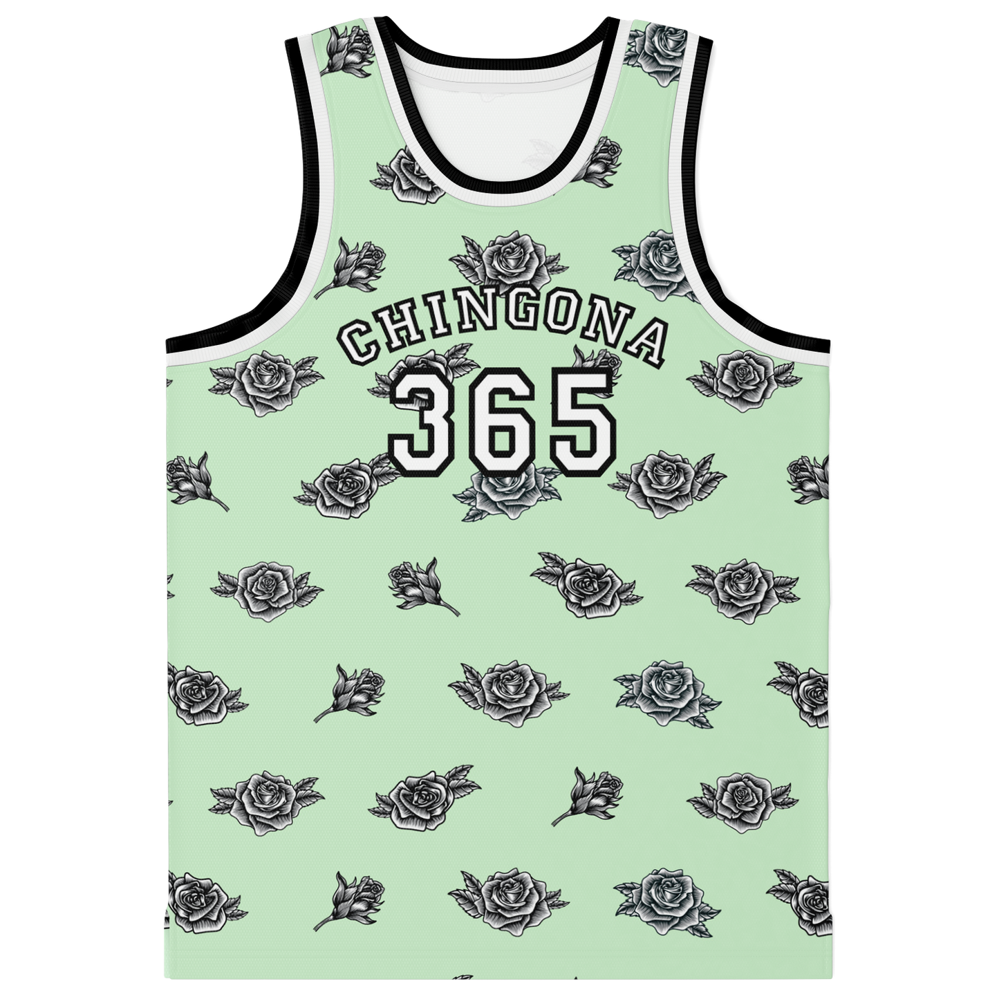 Chingona 365 with Roses - Soft Mint Basketball Jersey