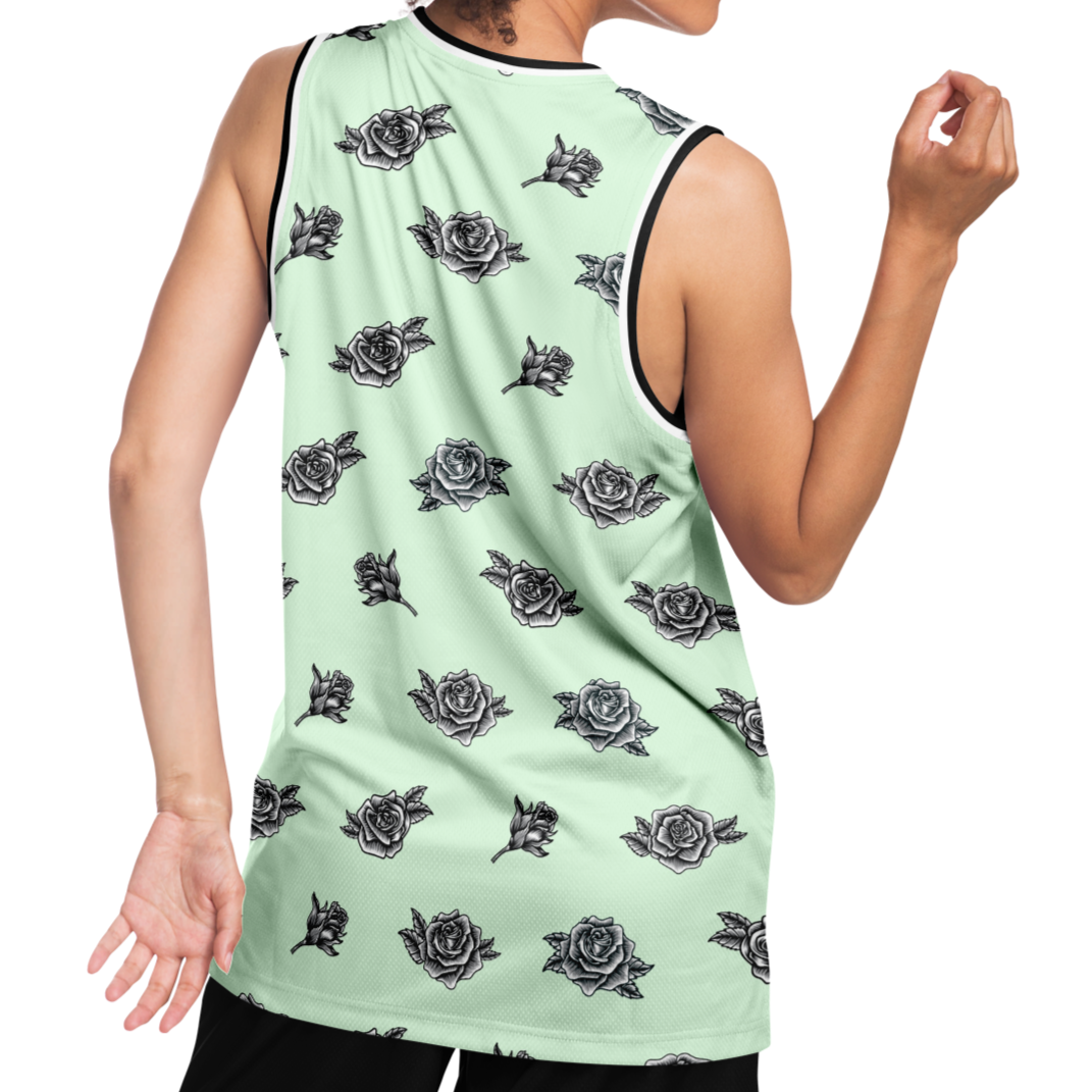 Chingona 365 with Roses - Soft Mint Basketball Jersey