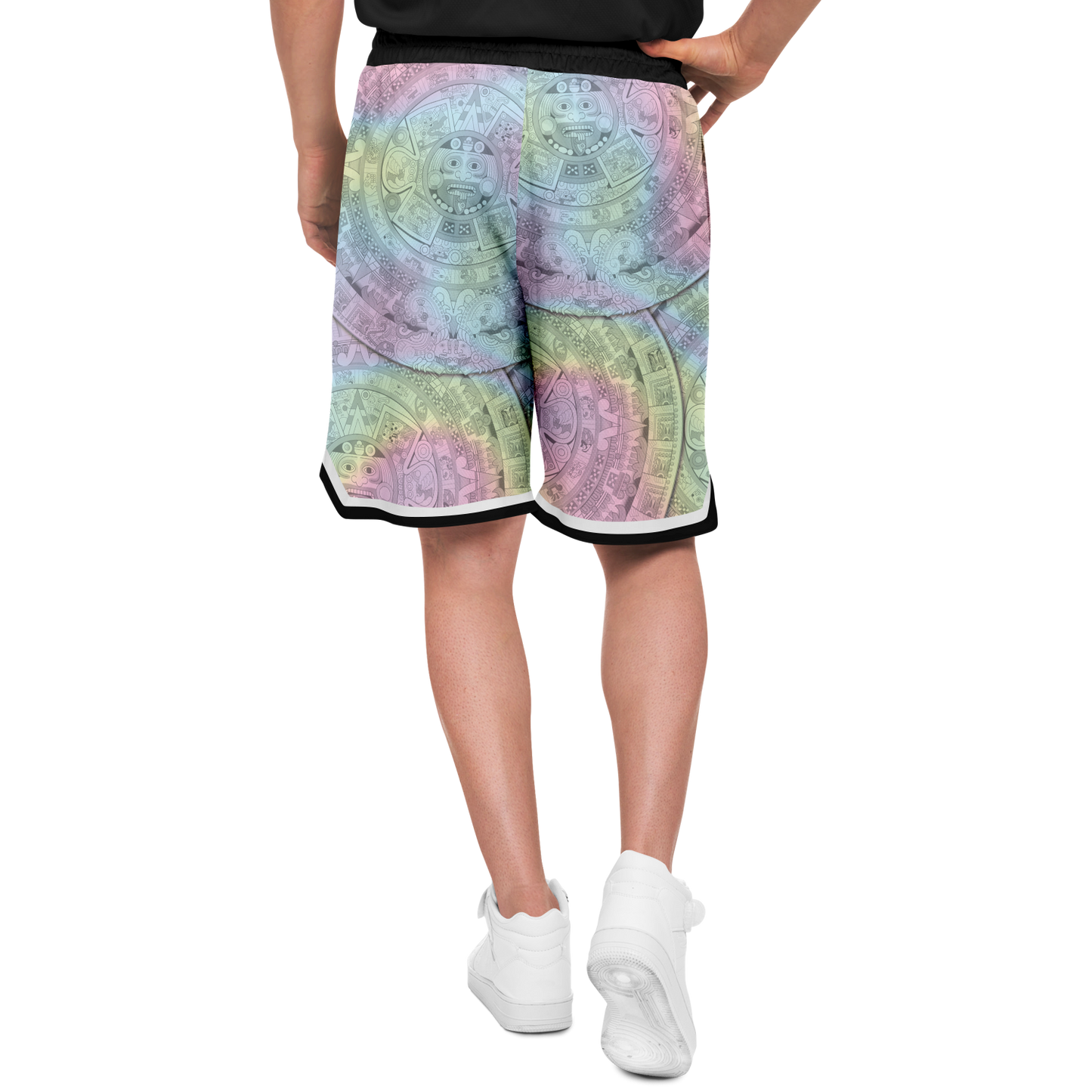 Pastel Aztec Calendar - Unisex Basketball Shorts