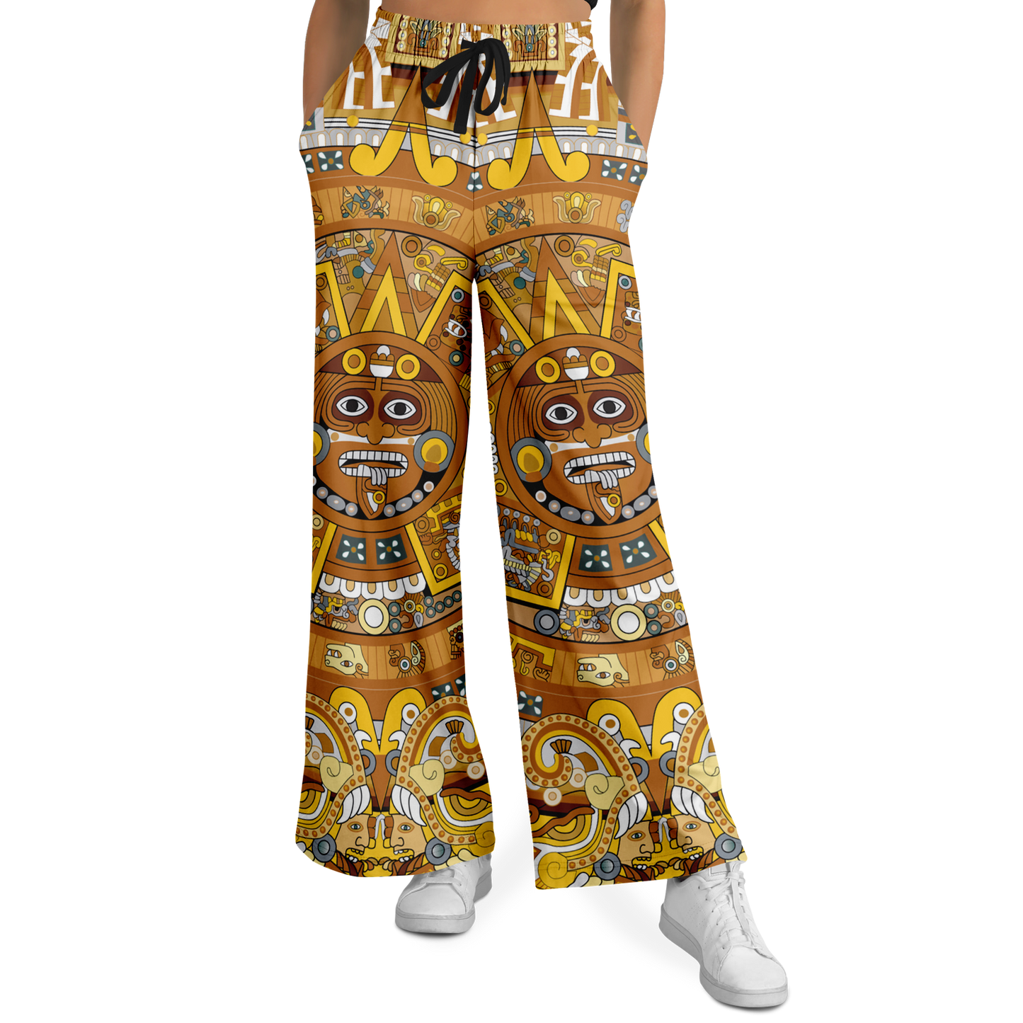 Gold & Black Aztec Calendar - Flare Fleece Pant