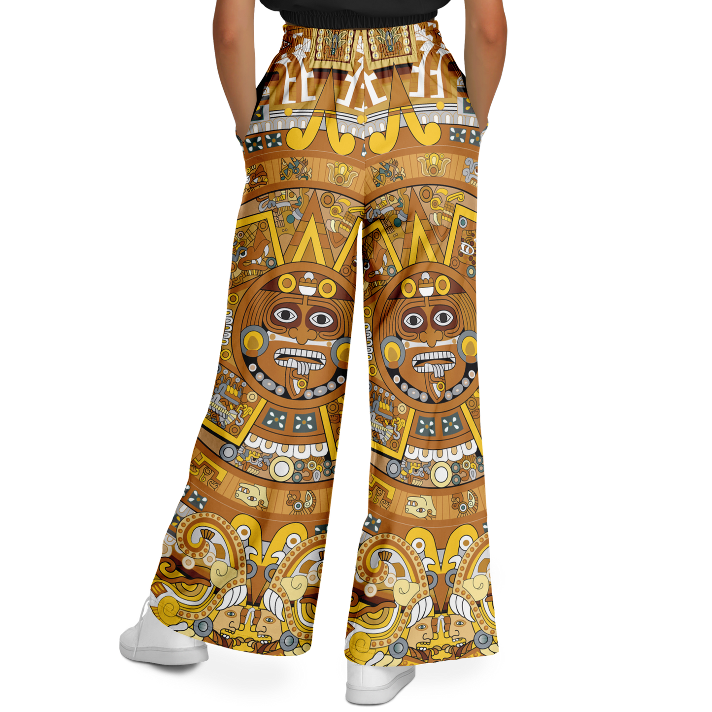 Gold & Black Aztec Calendar - Flare Fleece Pant