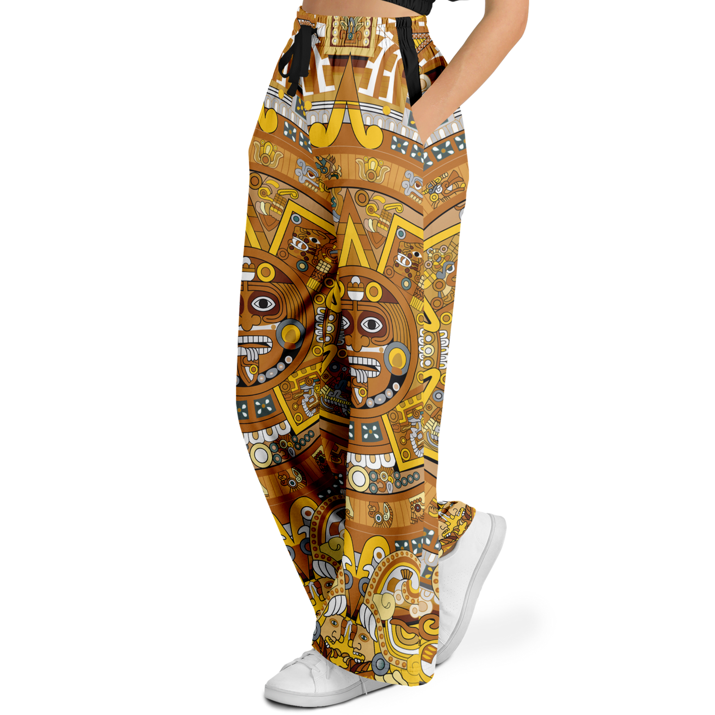 Gold & Black Aztec Calendar - Flare Fleece Pant