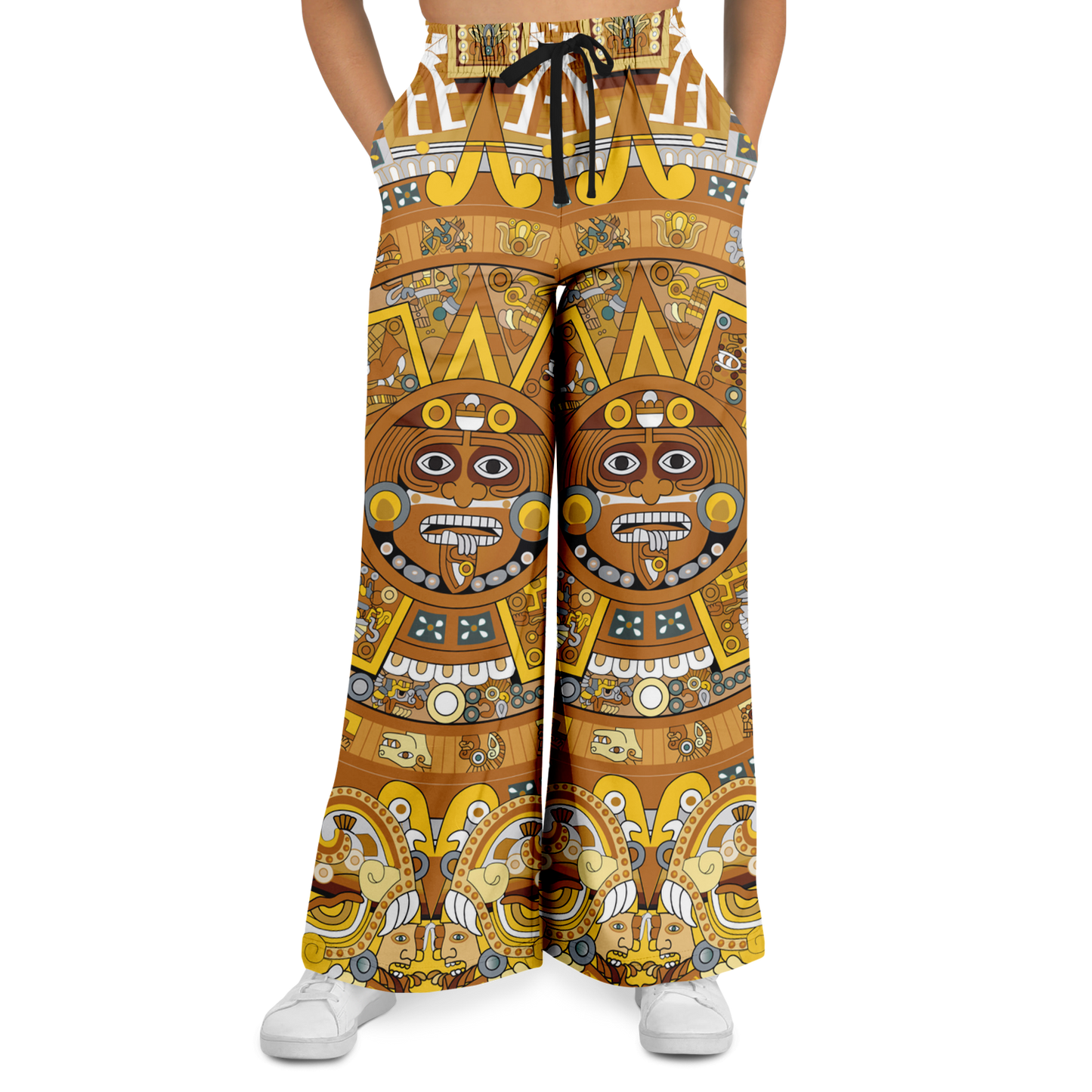 Gold & Black Aztec Calendar - Flare Fleece Pant