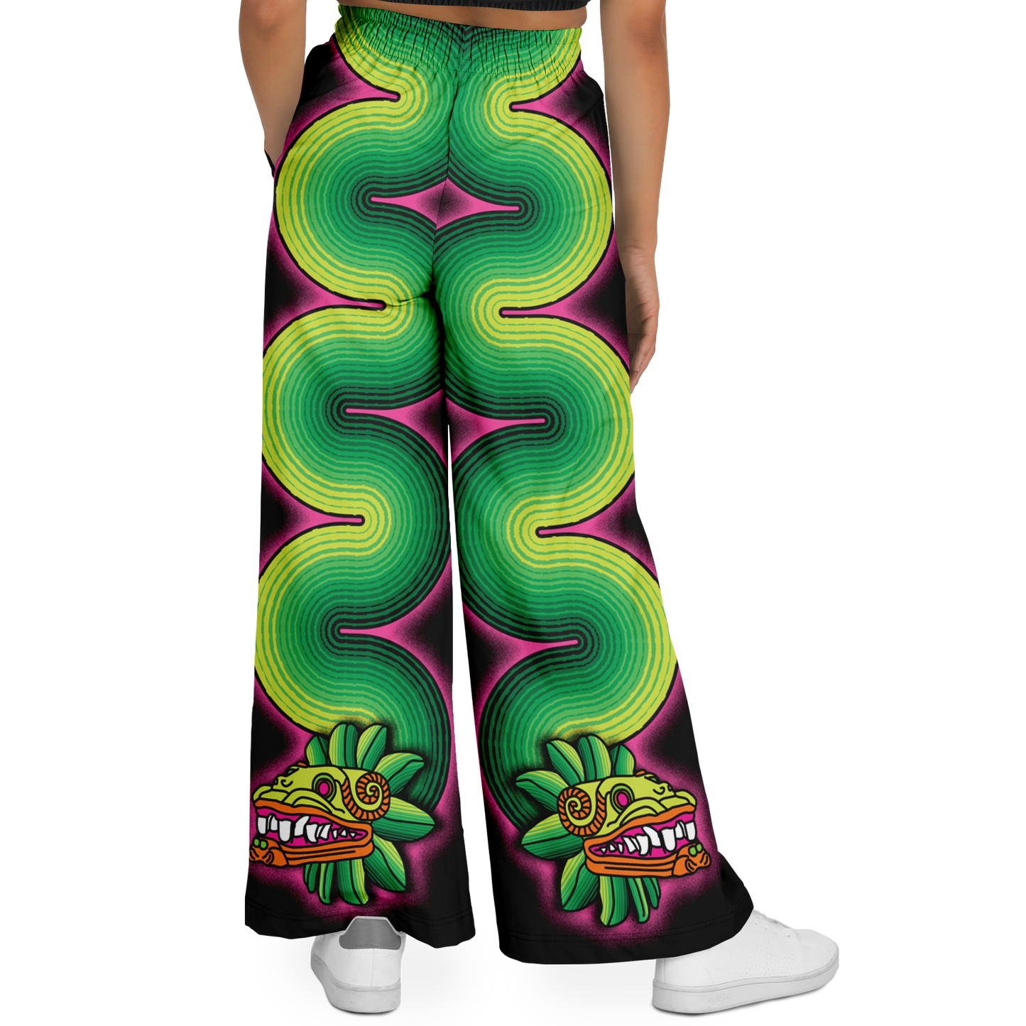 Green and Pink Quetzalcoatl - Flare Fleece Pant