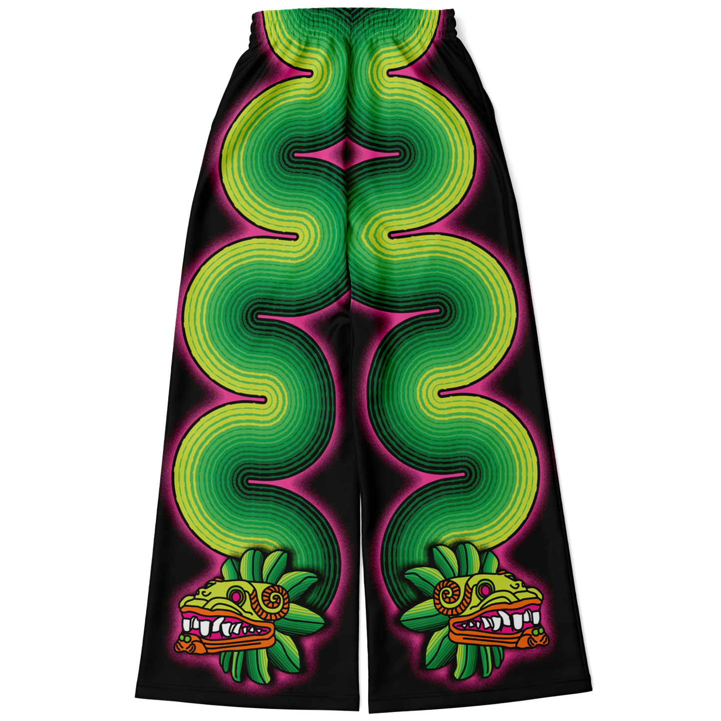 Green and Pink Quetzalcoatl - Flare Fleece Pant