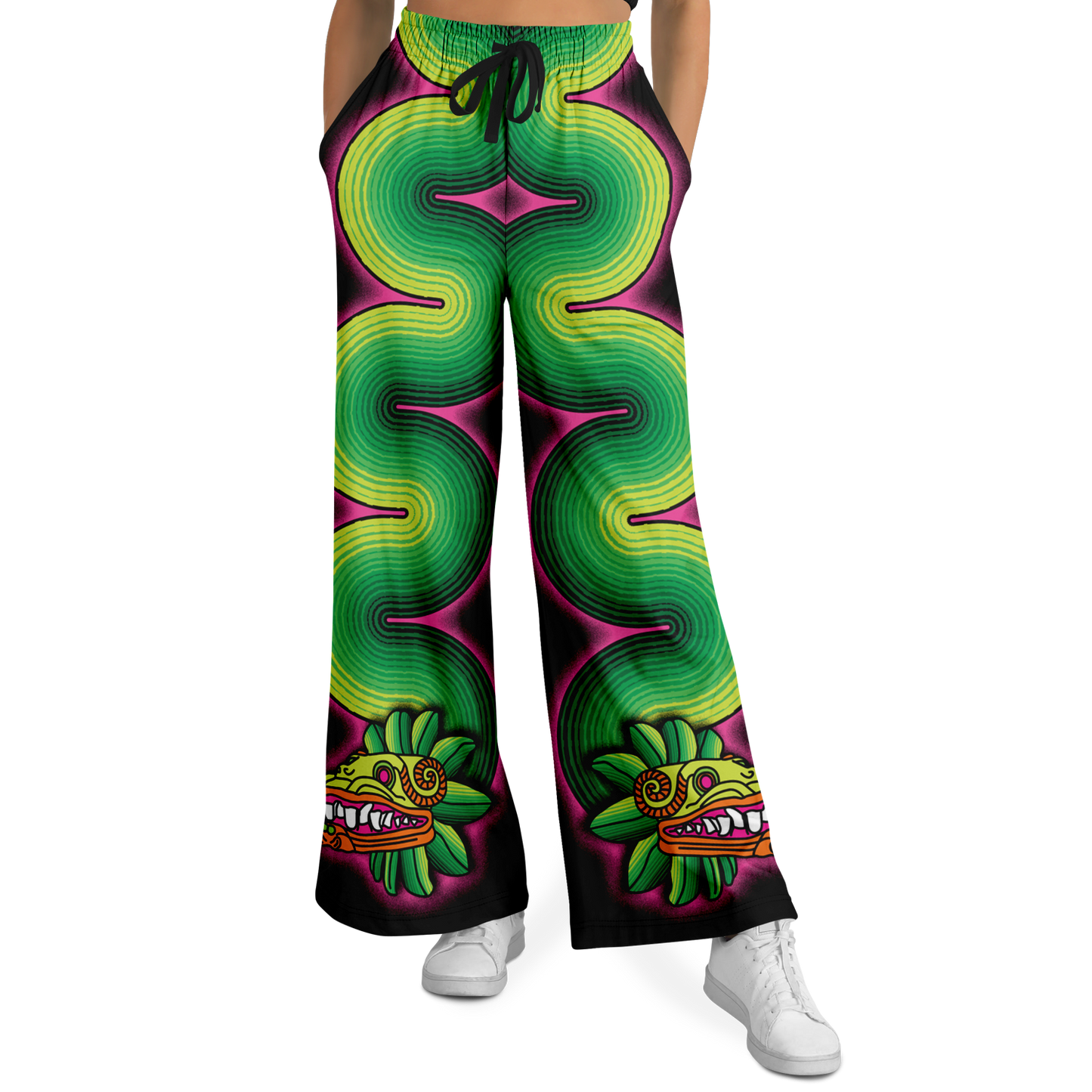 Green and Pink Quetzalcoatl - Flare Fleece Pant