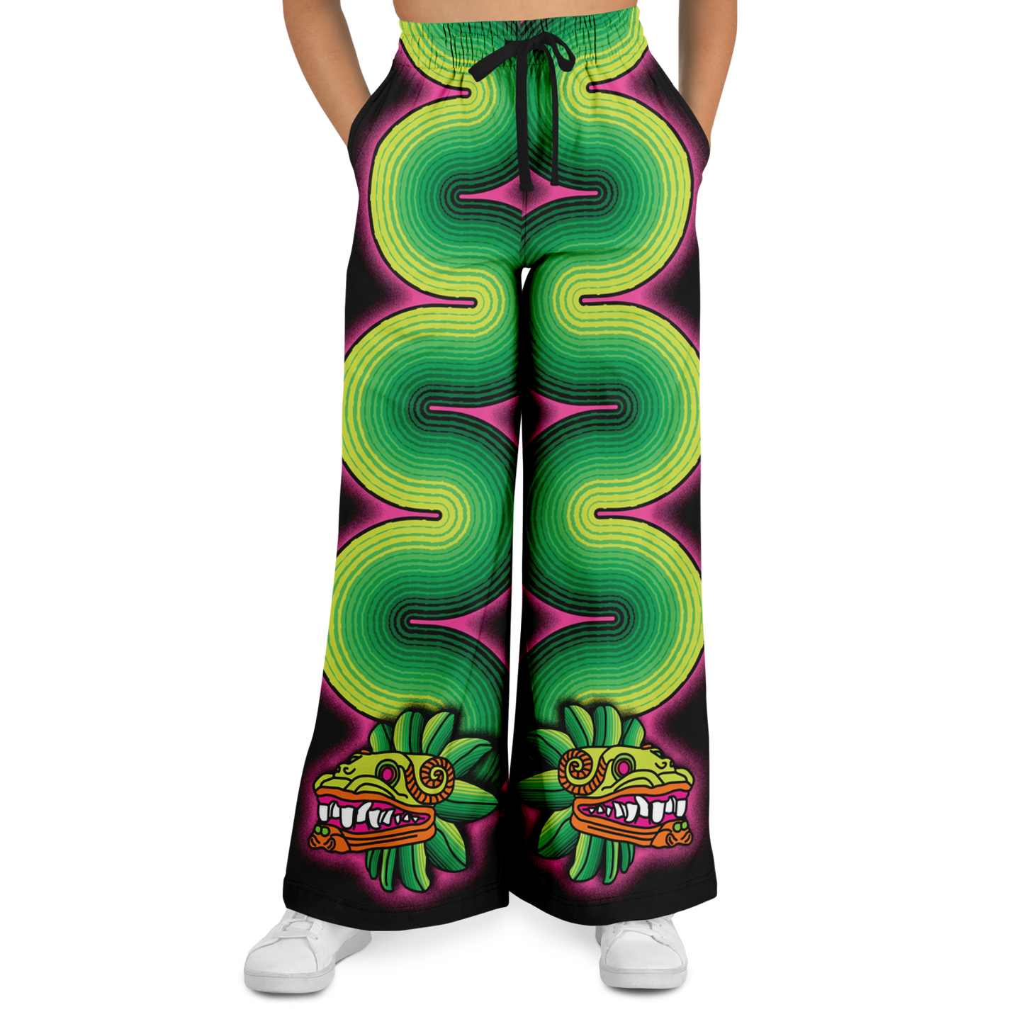 Green and Pink Quetzalcoatl - Flare Fleece Pant