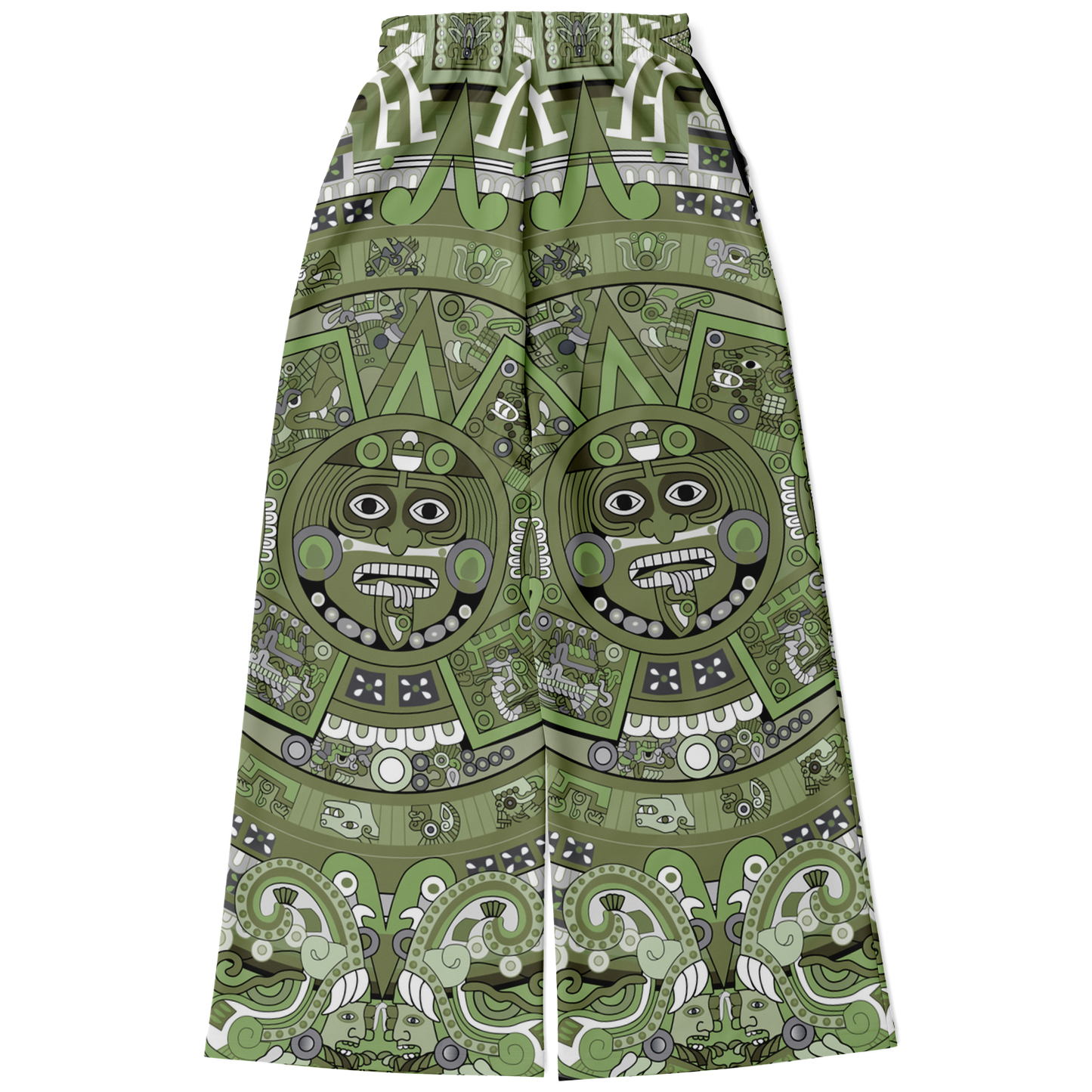 Green & Black Aztec Calendar - Flare Fleece Pant