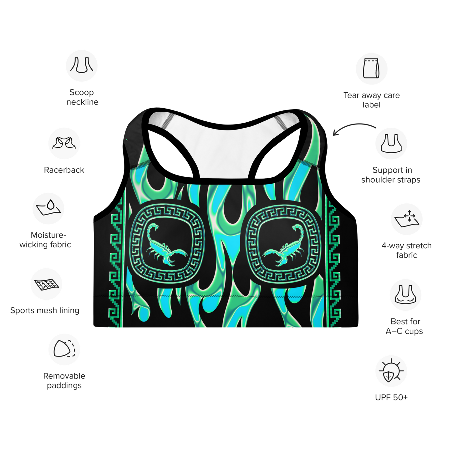 Green Chrome Charro (Escorpión/Scorpion) - Sports Bra