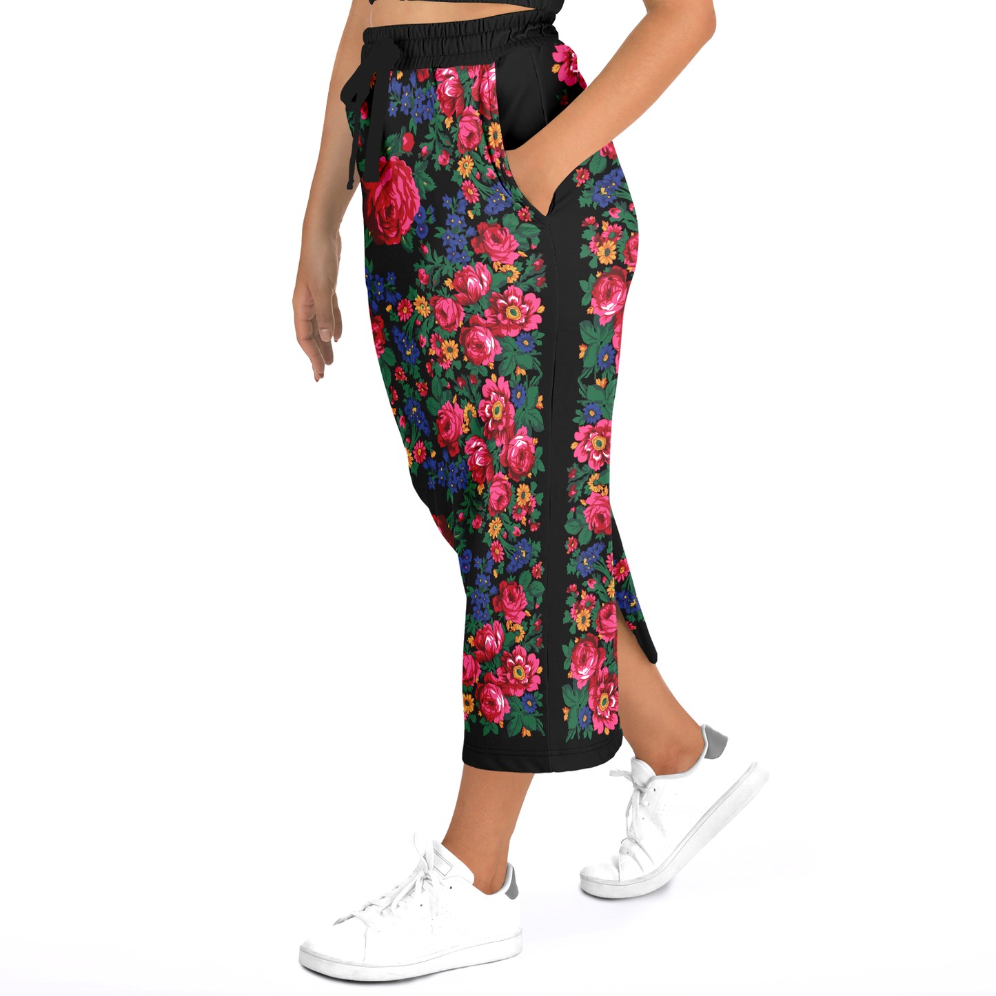 Kokum Floral (Black) - Athletic Midi Skirt