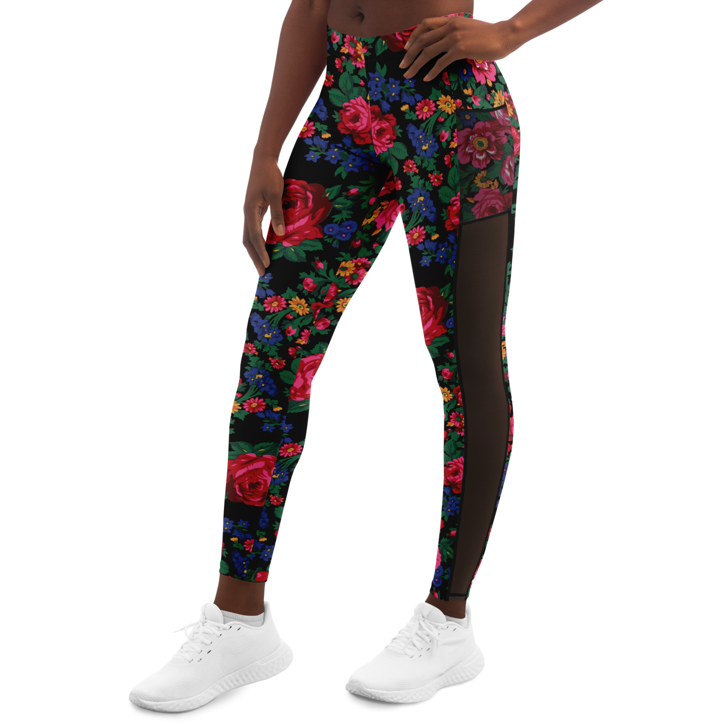 Kokum Floral (Black) - Side Mesh with Pocket Legging