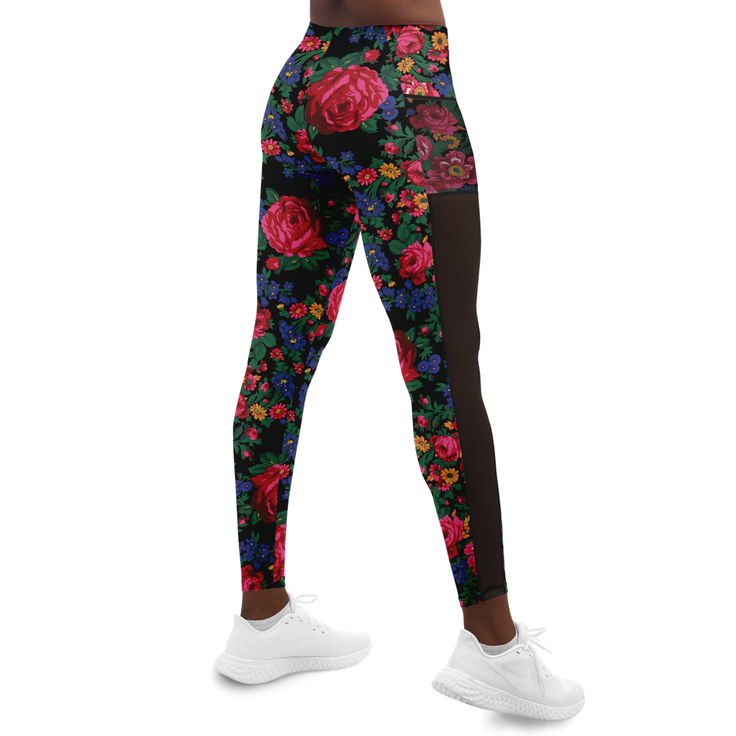 Kokum Floral (Black) - Side Mesh with Pocket Legging