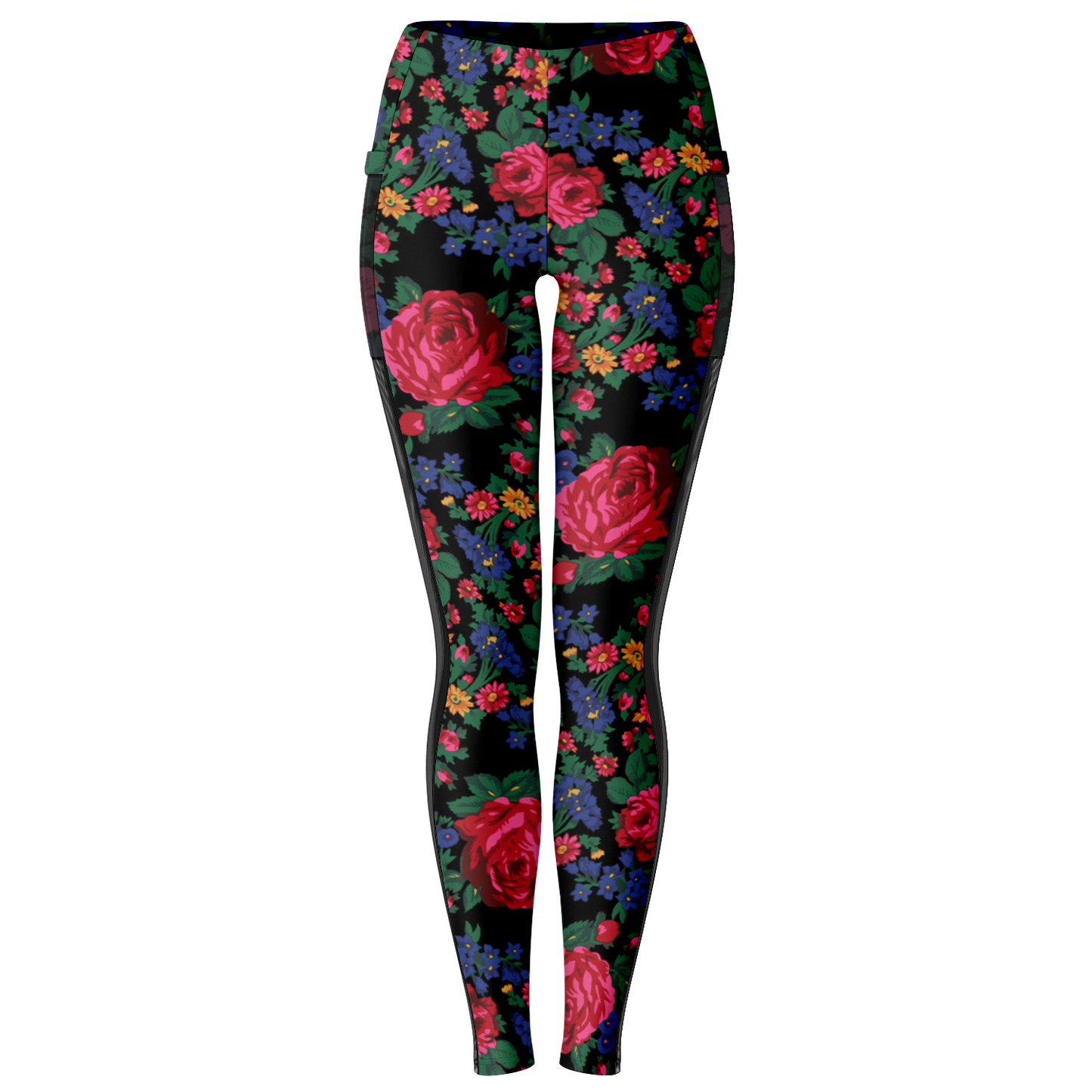 Kokum Floral (Black) - Side Mesh with Pocket Legging