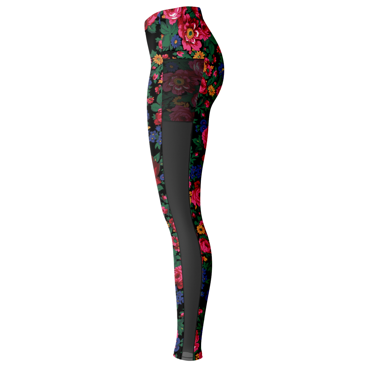 Kokum Floral (Black) - Side Mesh with Pocket Legging