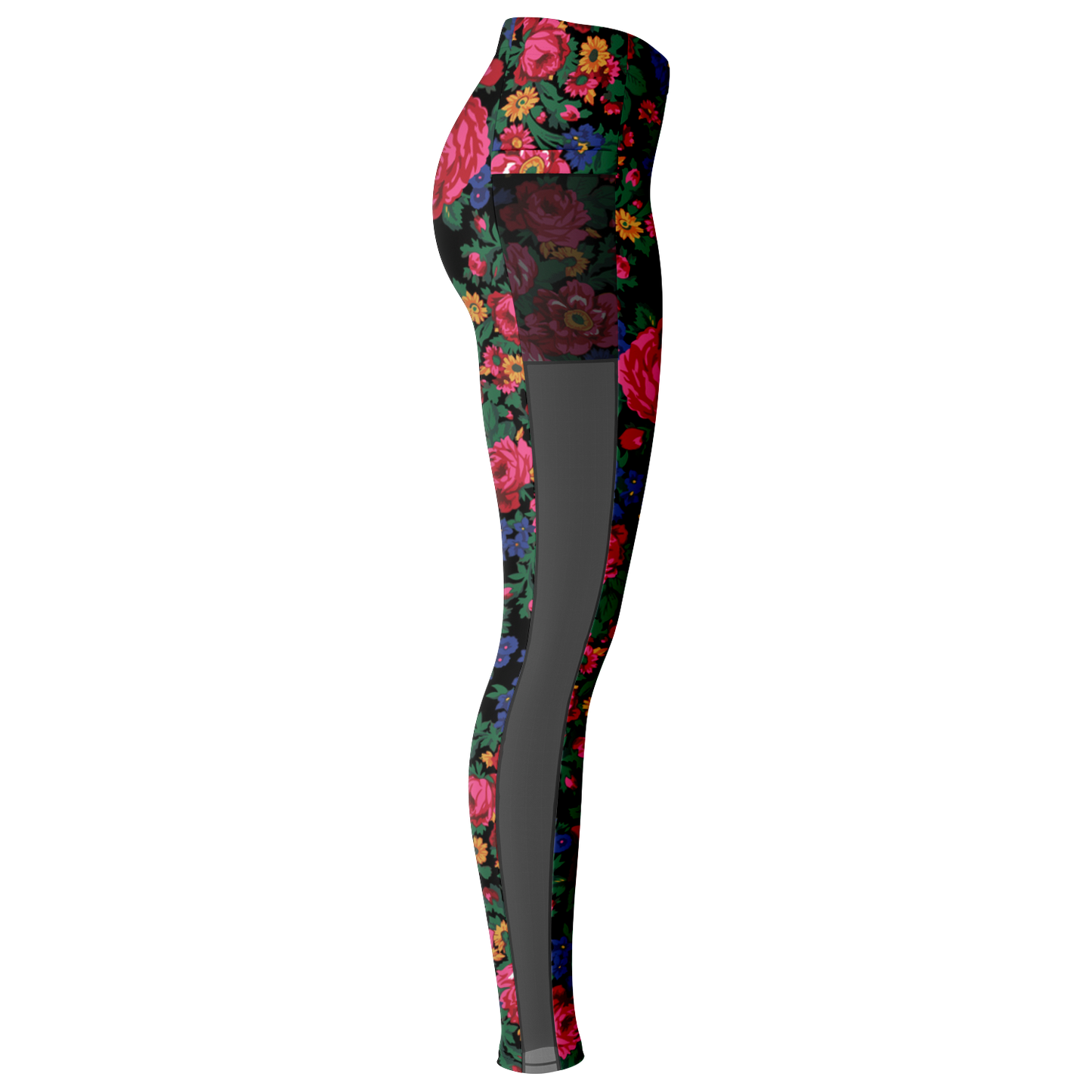 Kokum Floral (Black) - Side Mesh with Pocket Legging