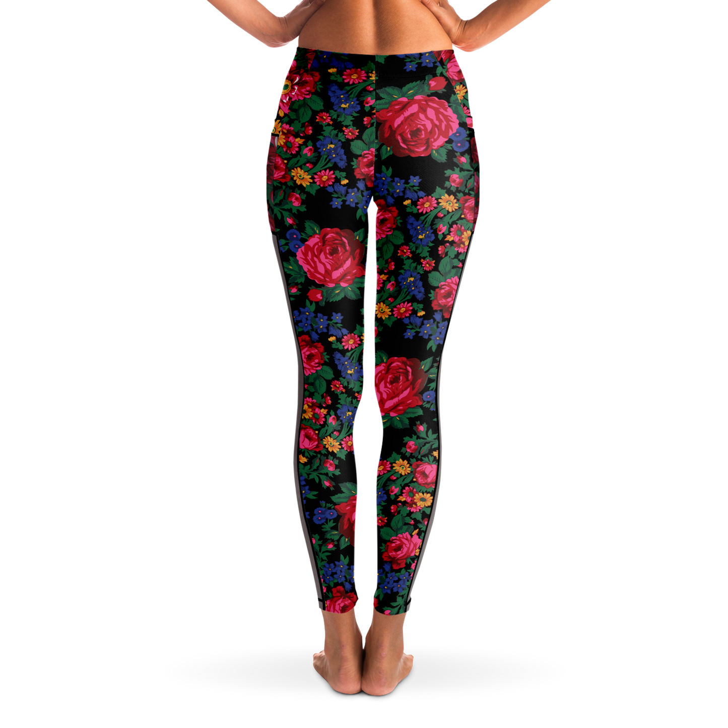 Kokum Floral (Black) - Side Mesh with Pocket Legging