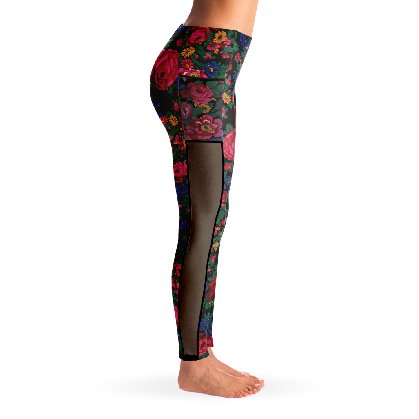 Kokum Floral (Black) - Side Mesh with Pocket Legging