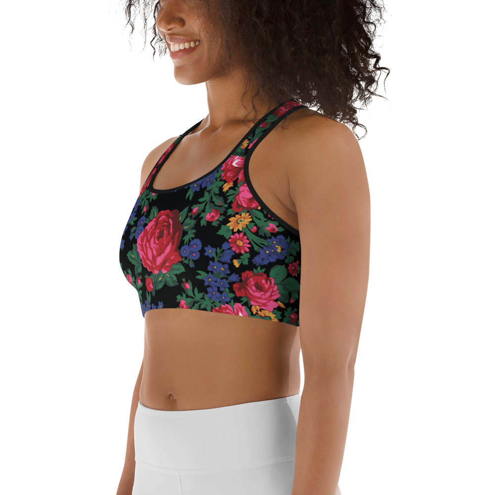 Kokum Floral (Black) - Sports Bra