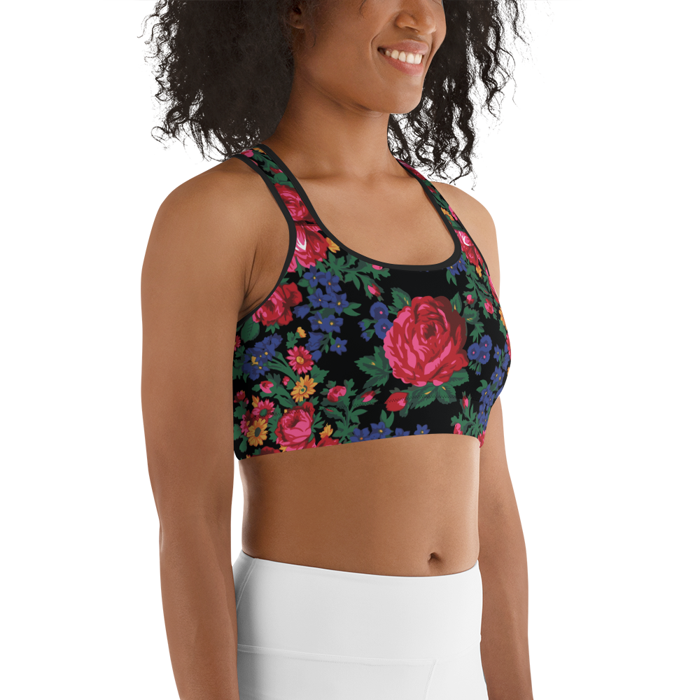 Kokum Floral (Black) - Sports Bra