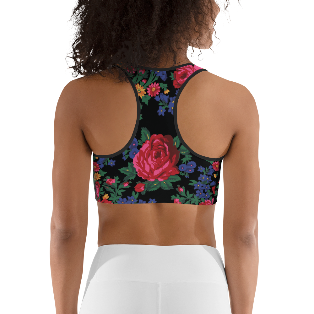 Kokum Floral (Black) - Sports Bra