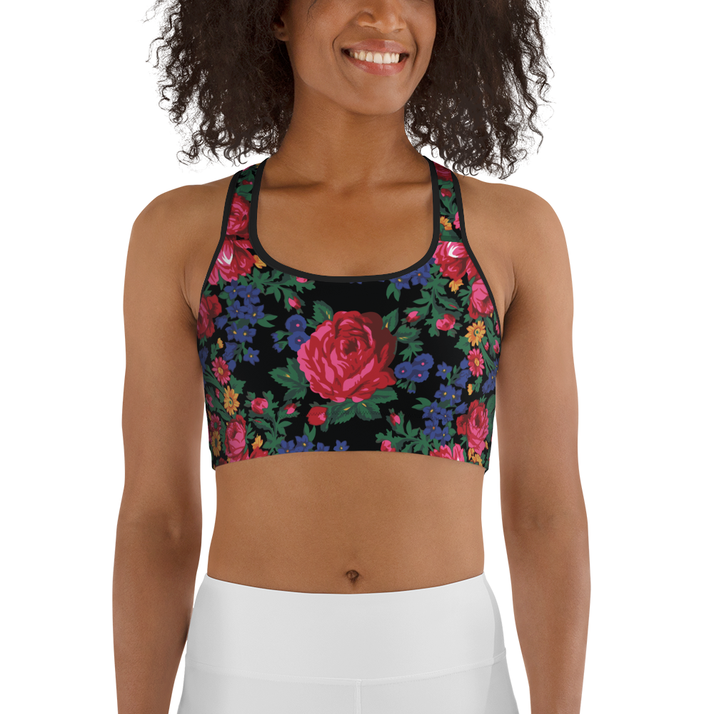 Kokum Floral (Black) - Sports Bra