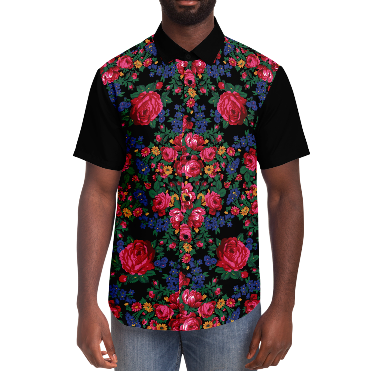 Kokum Floral (Black) - Unisex Camp Collar Shirt